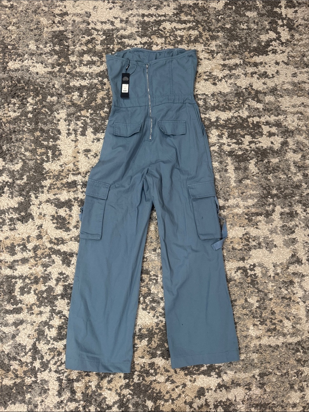 Fashion Nova Strapless Wide-Leg Cargo Jumpsuit - Dusty Blue - Picture 2 of 2